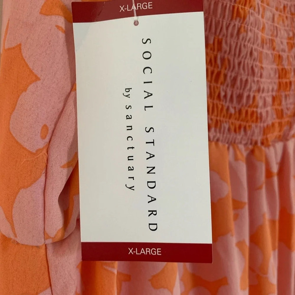 Social Standard by Sanctuary Pink Orange Floral Print Smocked Back Maxi - XL - Picture 6 of 11